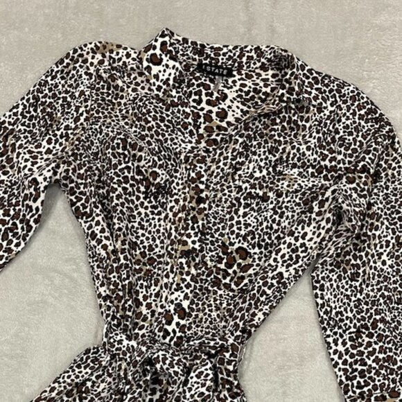 Leopard Cheetah Belted Shirt Dress Size XS - Picture 3 of 10